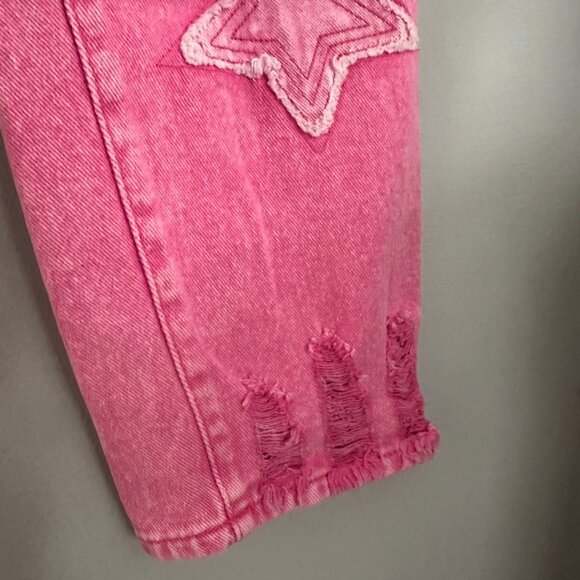 Pink Distressed Star Patched Jeans | SHEIN USA Size XS - Picture 6 of 7